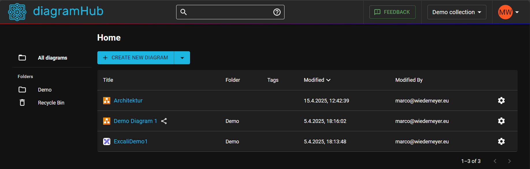 diagramHub Home Screen